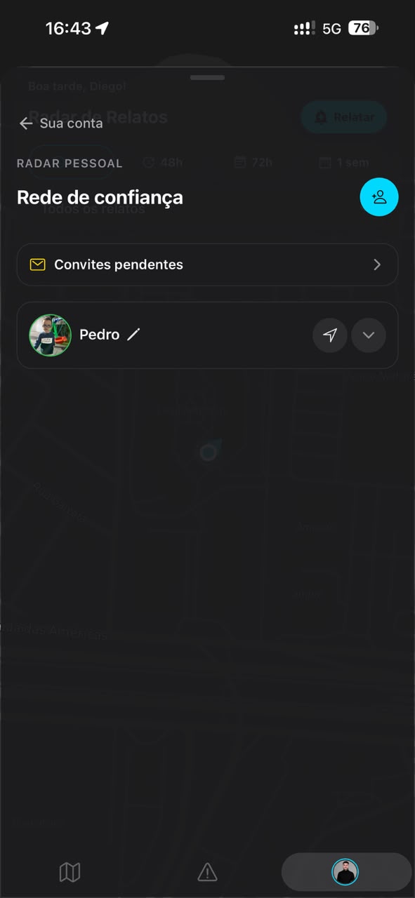 Tela do VISION com a lista de contatos de confiança