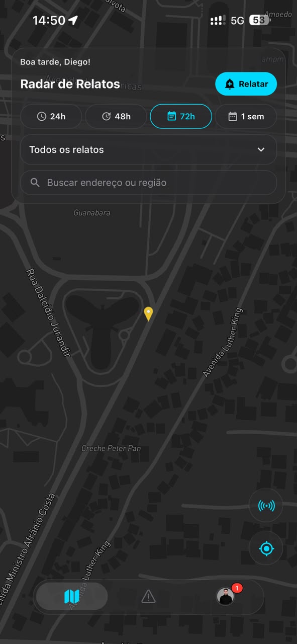 Tela do VISION com o relato publicado no mapa