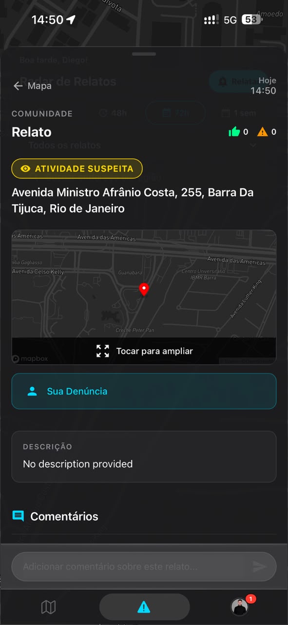 Tela do VISION com o incidente publicado