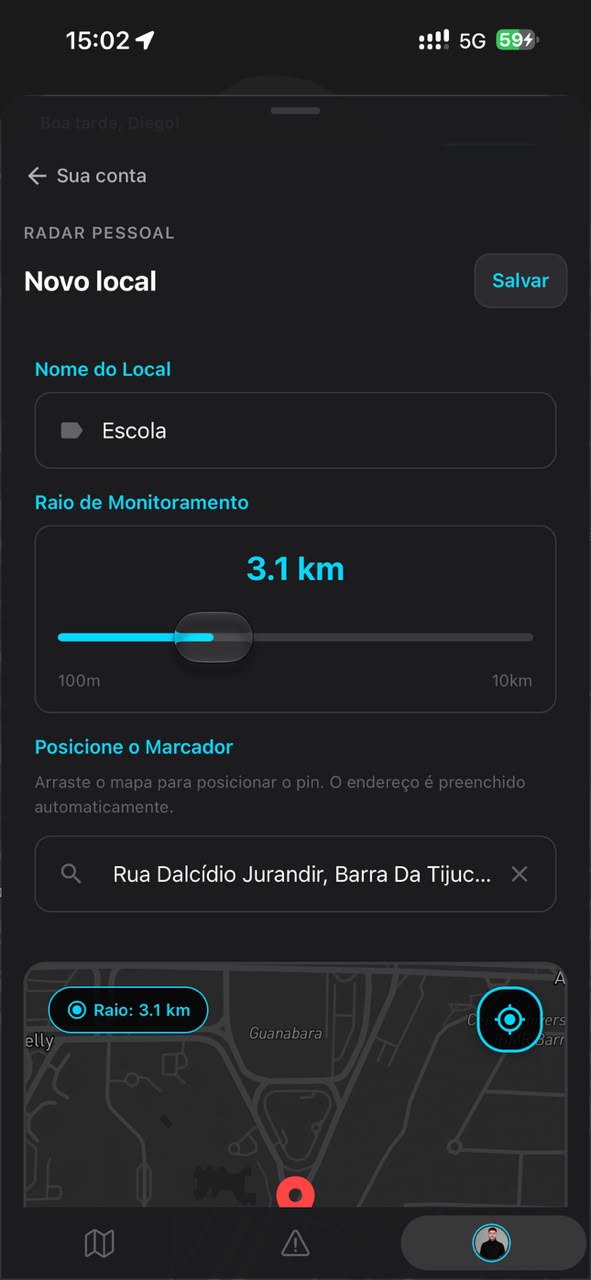 Tela do VISION para criar um local monitorado